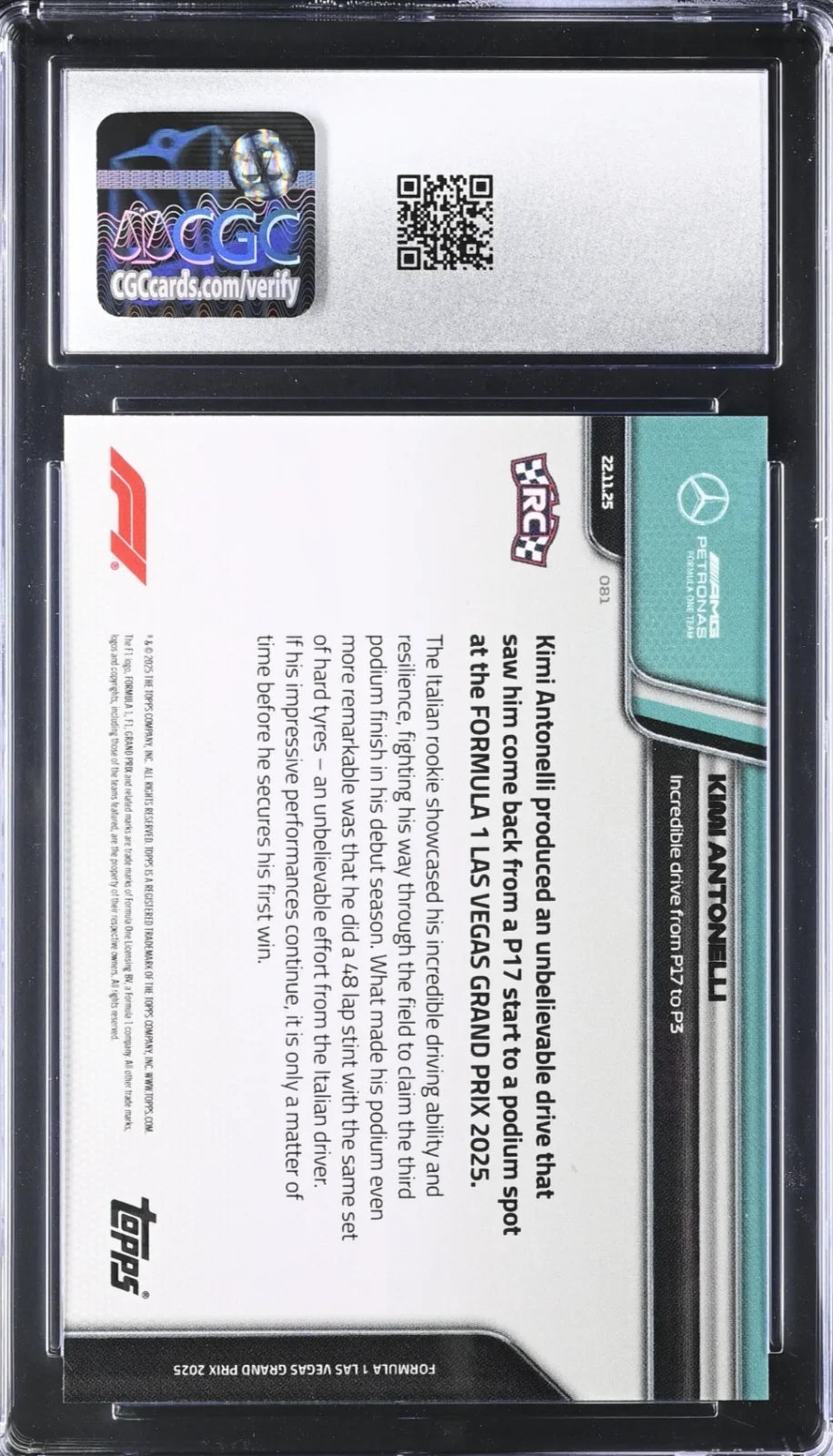 Kimi Antonelli, Topps, Now Formula 1, #081, CGC 10