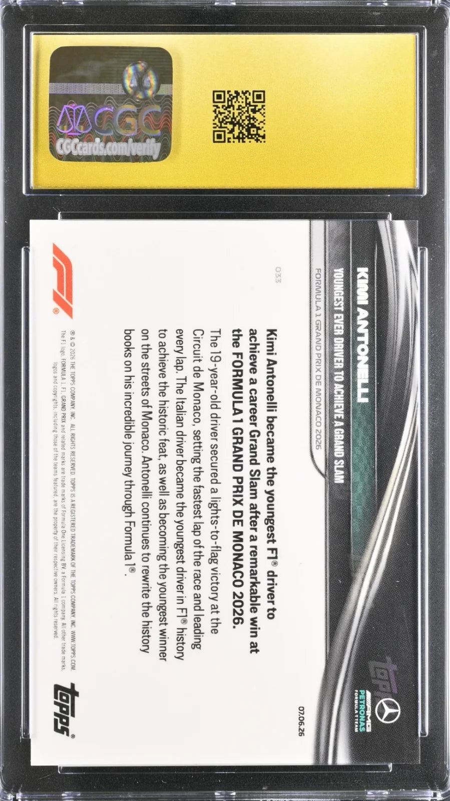Kimi Antonelli, Topps, Now Formula 1, #033, PRISTINE 10