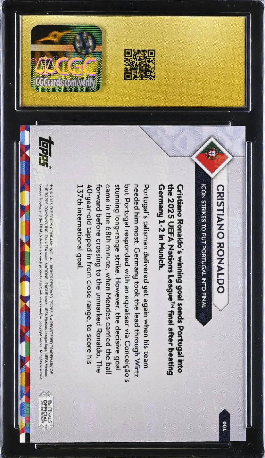 Cristiano Ronaldo,  Topps, 2025, #001, Now Nations League, PRISTINE 10