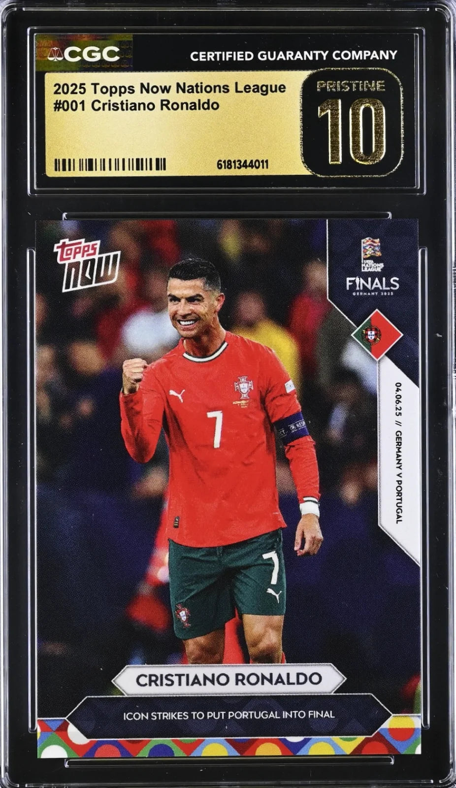 Cristiano Ronaldo,  Topps, 2025, #001, Now Nations League, PRISTINE 10
