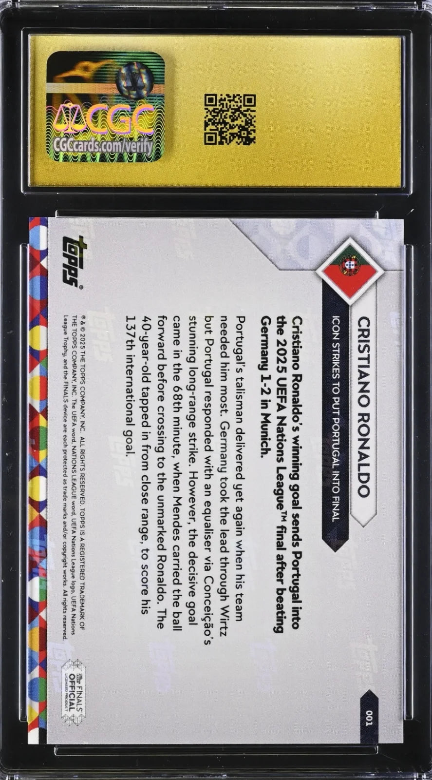 Cristiano Ronaldo,  Topps, 2025, #001, Now Nations League, PRISTINE 10