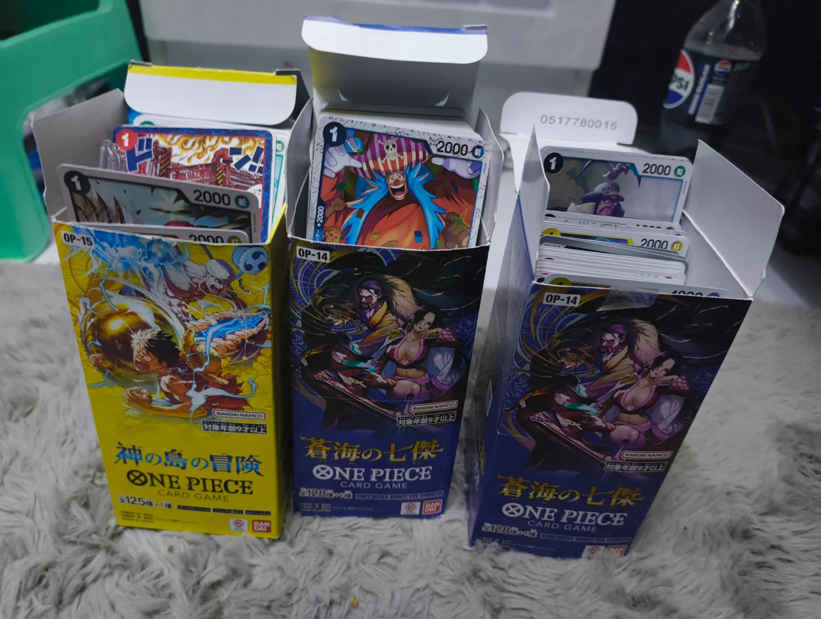 3 box of bulks one piece Japanese card game, Op15,Op14 No SR's