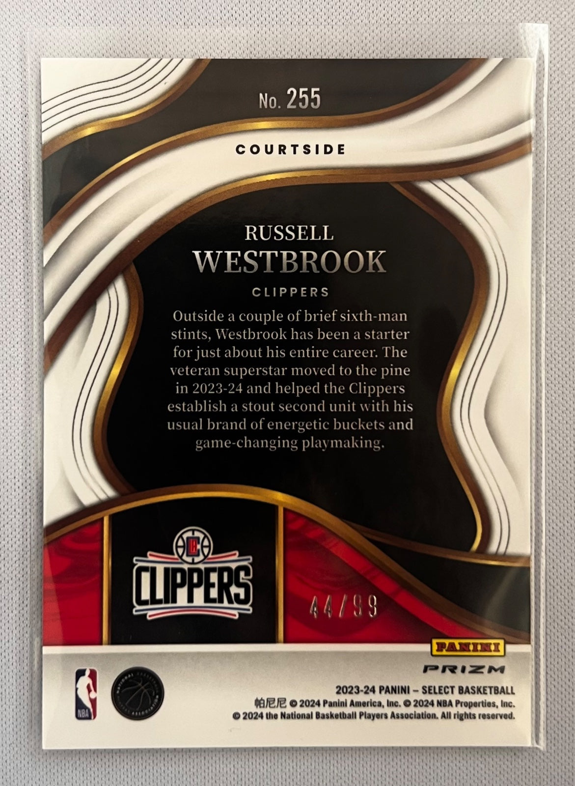 2023 Select Courtside Purple Cracked Ice Prizm /99 Russell Westbrook #255