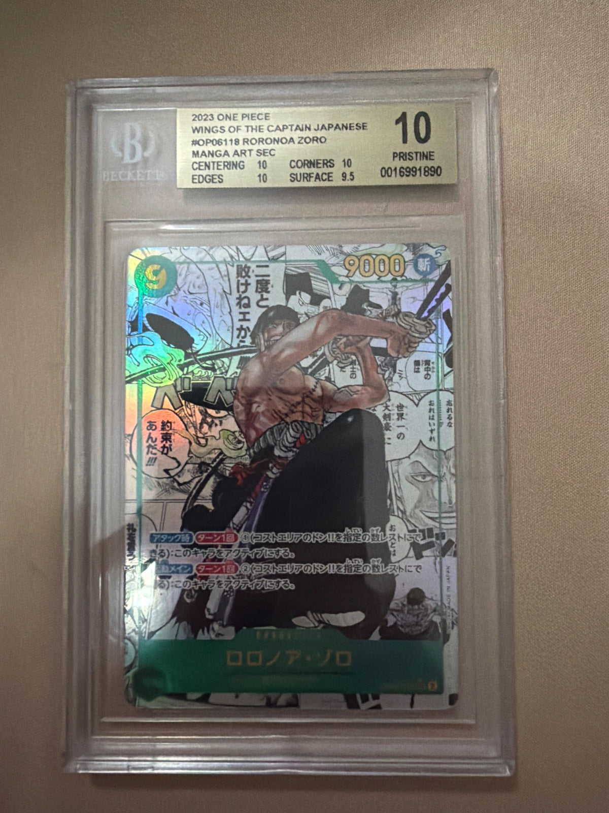 Roronoa Zoro (Alternate Art) (Manga) (JP) OP06-118 (Wings of the Captain) — BGS 10 (Pristine)