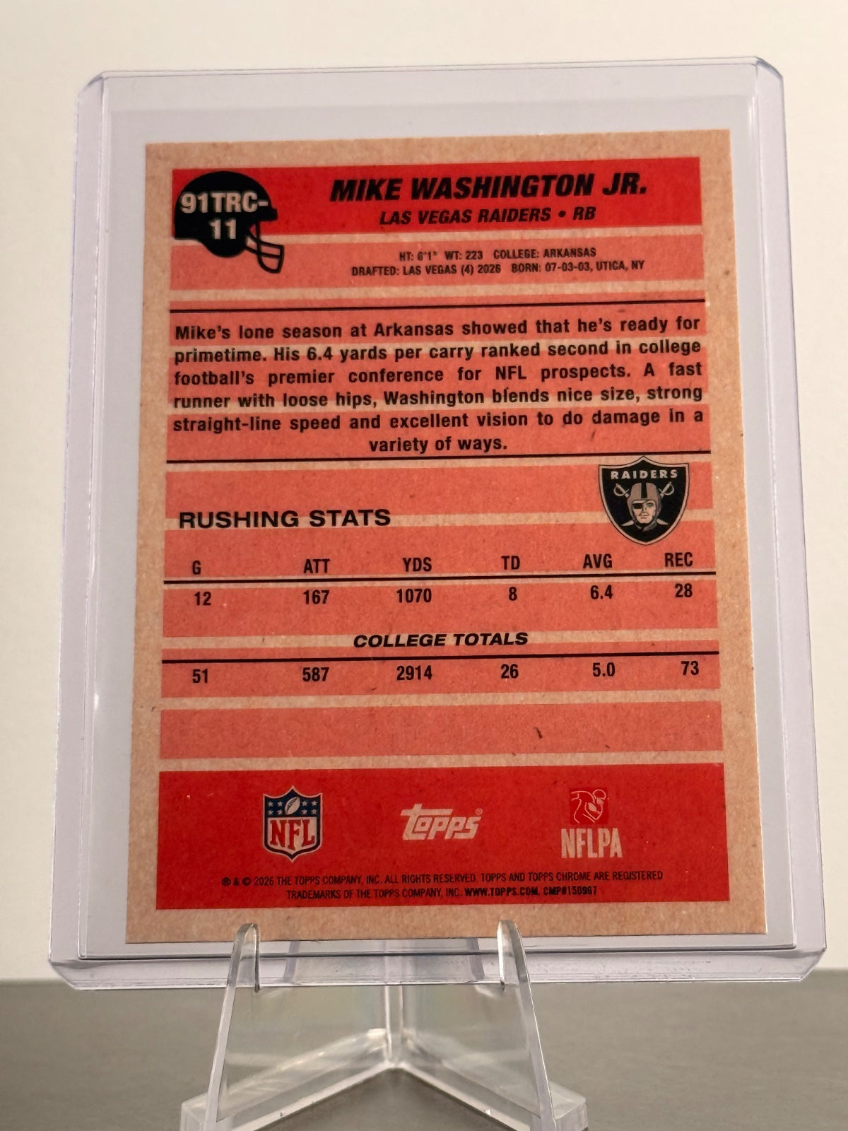 2026 Topps Chrome Mike Washington Jr. RC – 35th Anniversary Refractor – Raiders