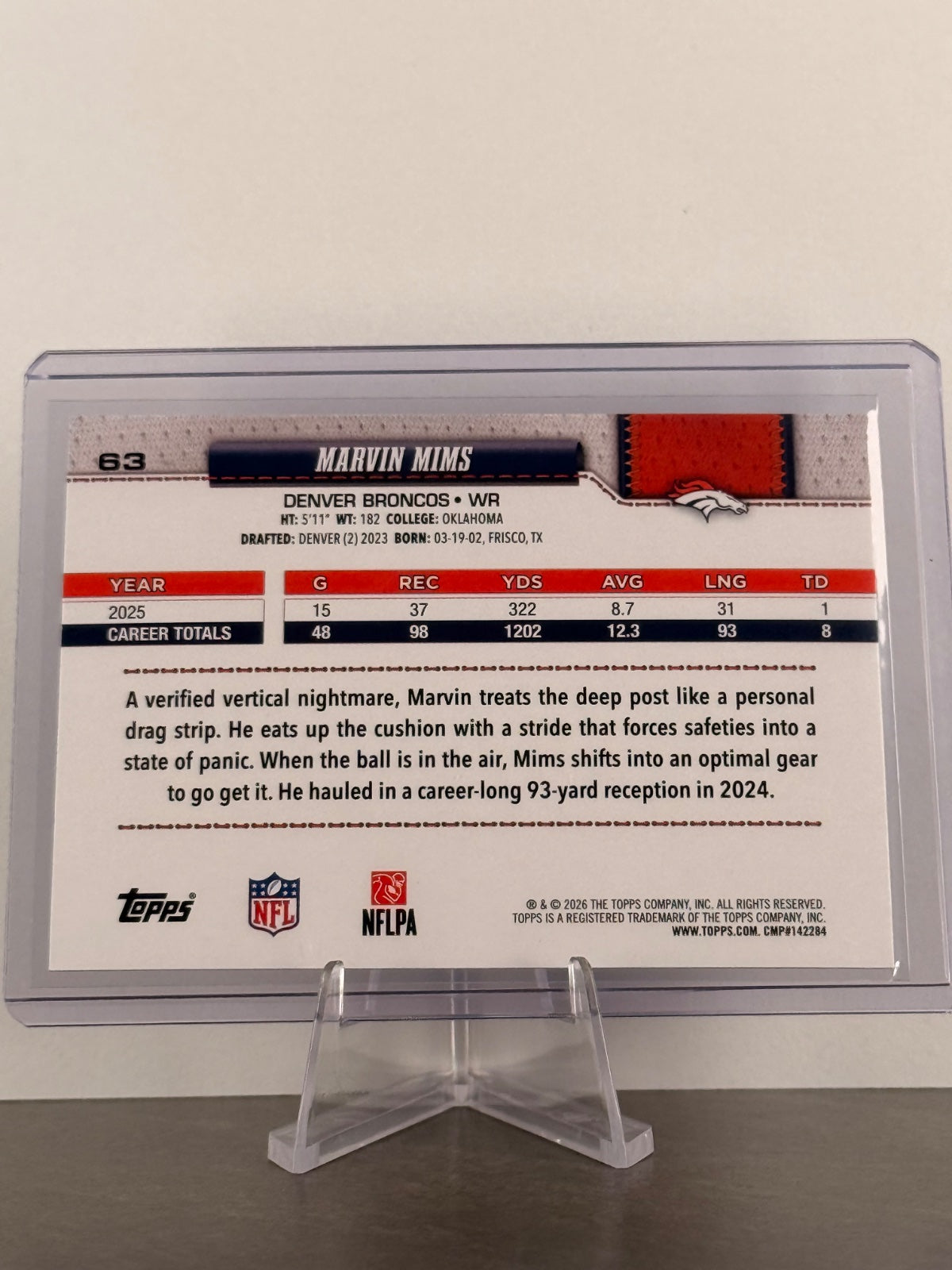 2026 Topps Flagship Marvin Mims #63 Sand Glitter Parallel – Denver Broncos