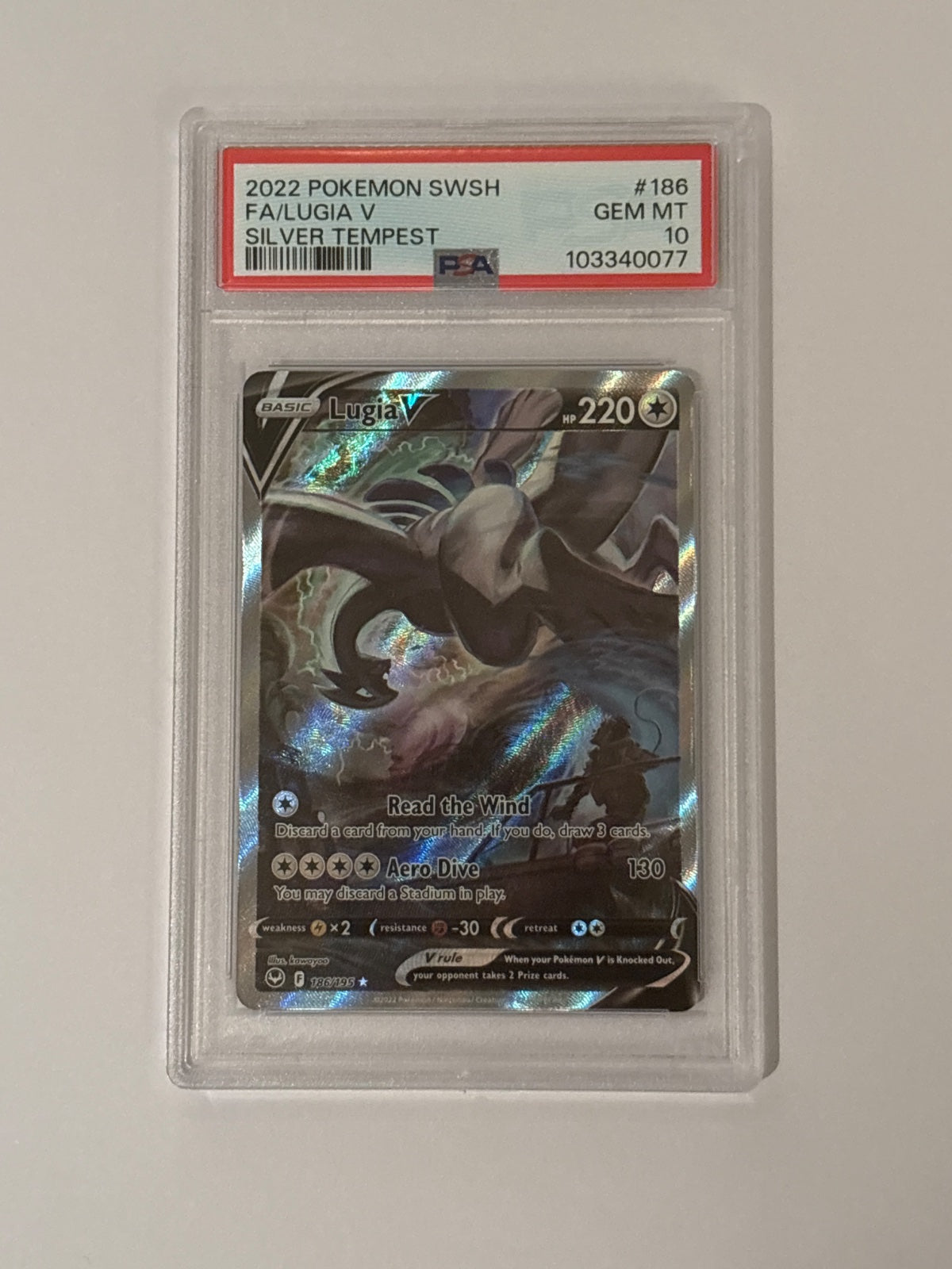 Lugia V (Alternate Full Art) 186/195 (Silver Tempest) — PSA 10