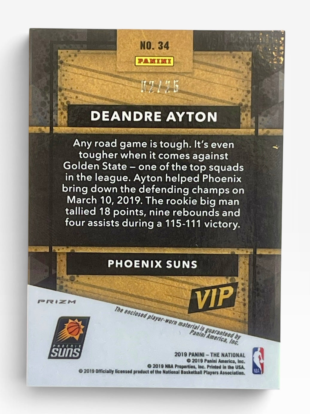 2019 Panini The National VIP DeAndre Ayton Prime Swatch Neon Green /25