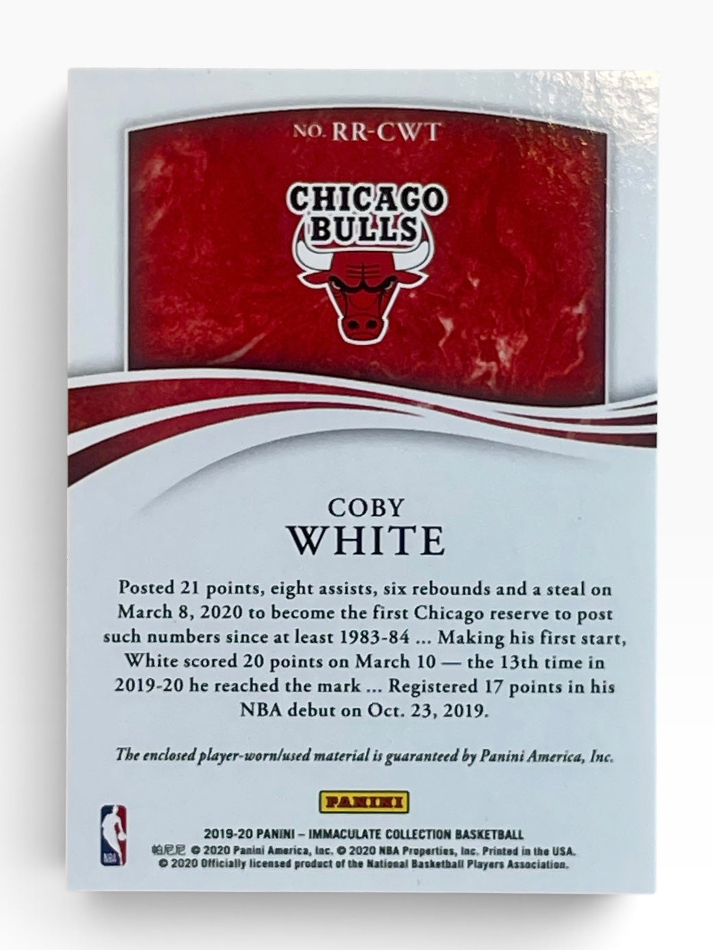 2019-20 Panini Immaculate Collection Coby White Remarkable Prime Patch 25/25