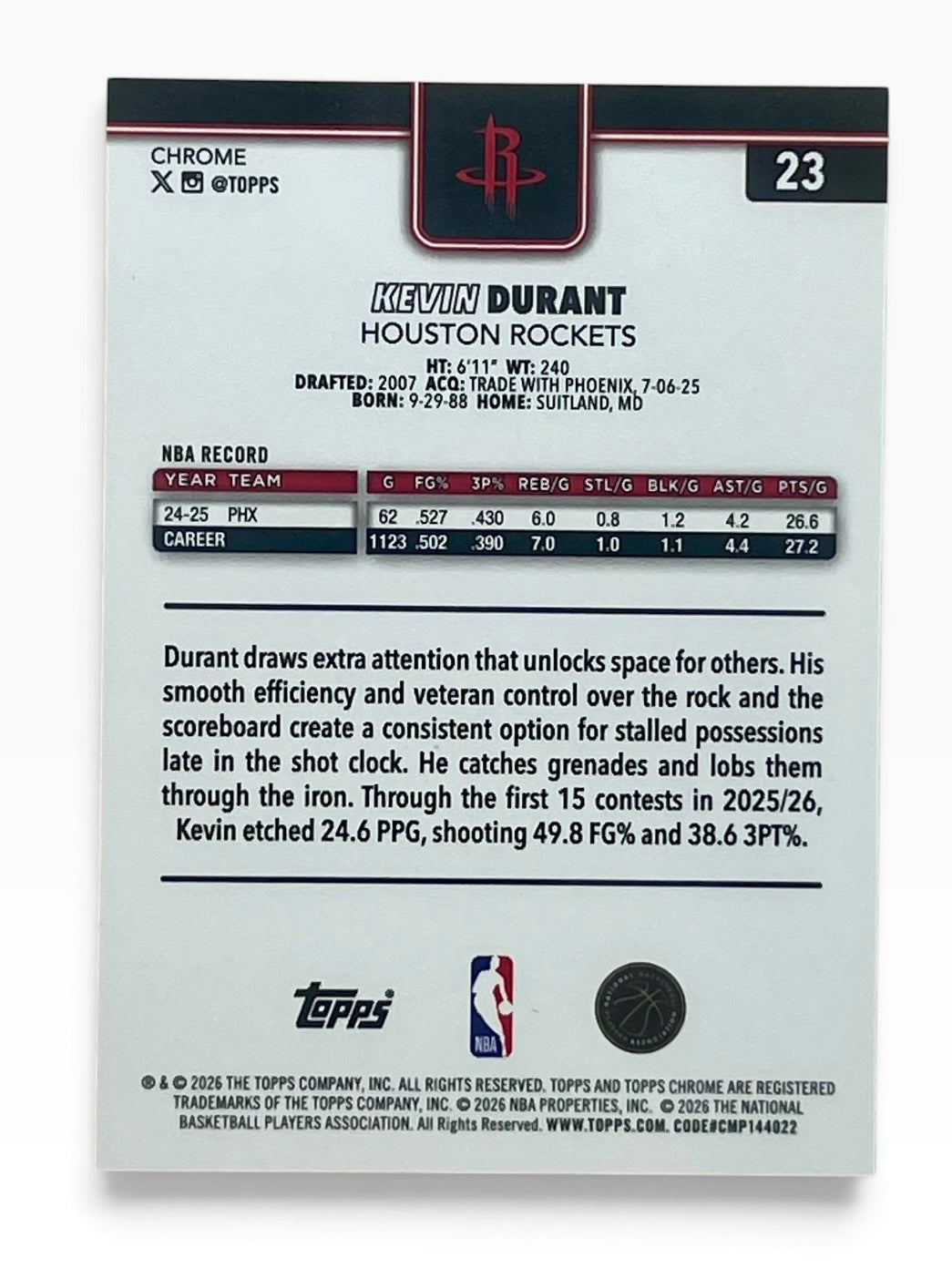 2025-26 Topps Chrome Update Kevin Durant Xfractor