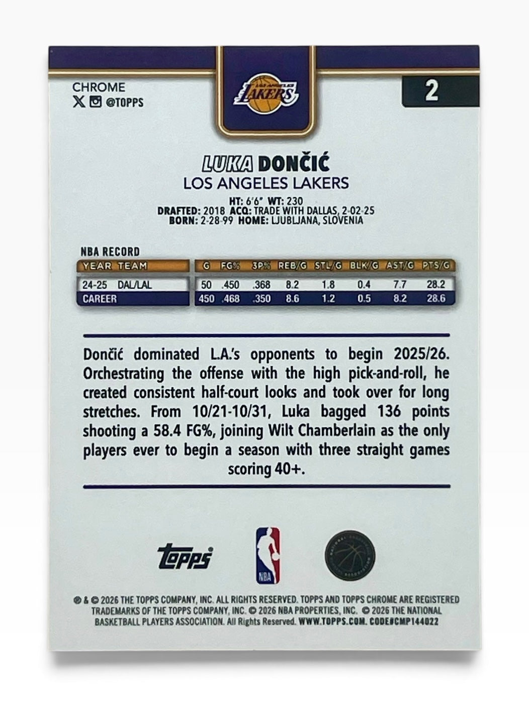 2025-26 Topps Chrome Update Luka Doncic Xfractor