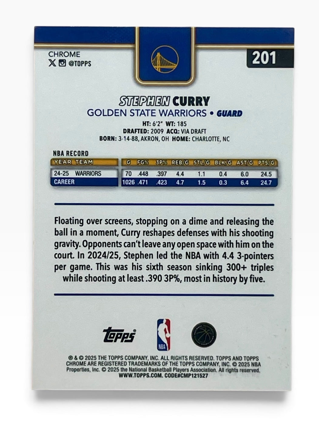2025-26 Topps Chrome Stephen Curry Xfractor