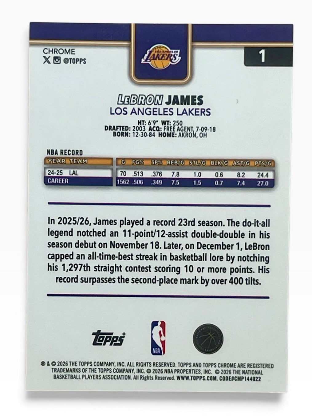 2025-26 Topps Chrome Update LeBron James Ray Wave