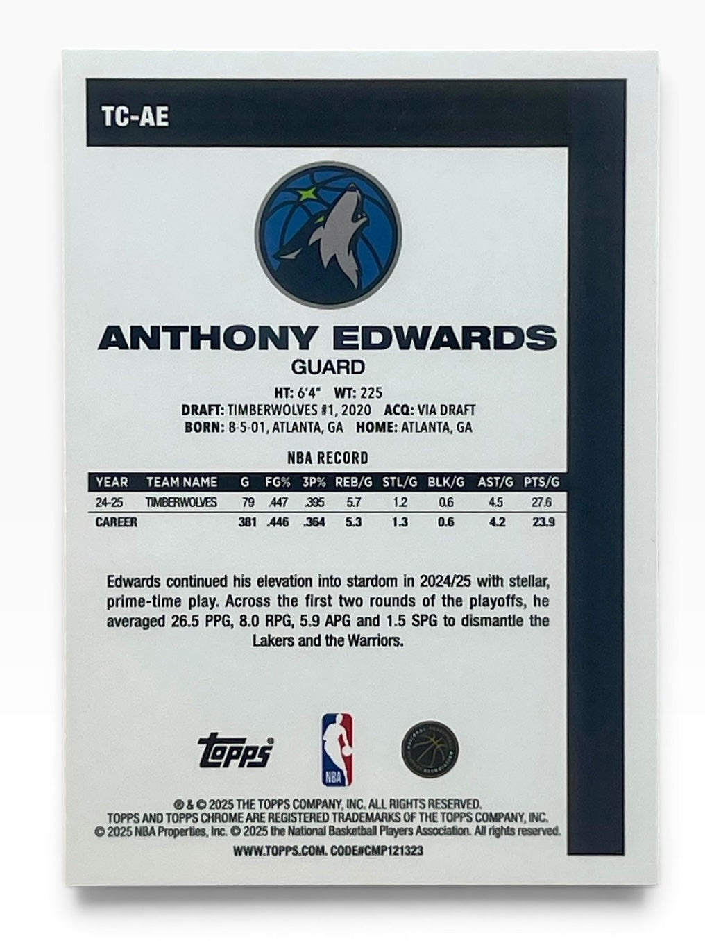 2025-26 Topps Anthony Edwards 45th Anniversary Chrome
