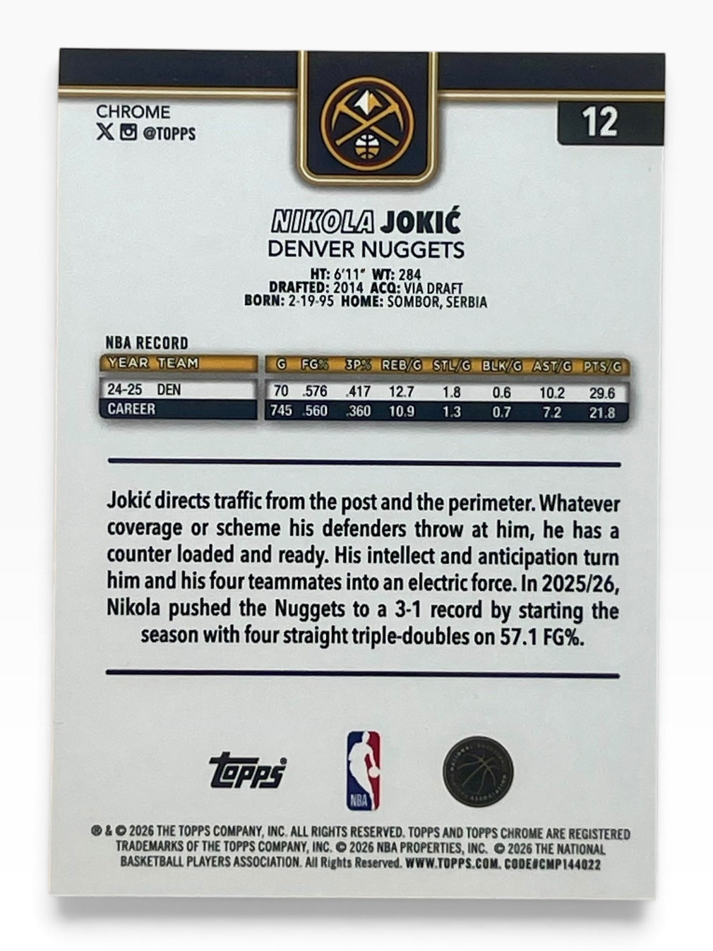 2025-26 Topps Chrome Update Nikola Jokic Aqua Ray Wave /199