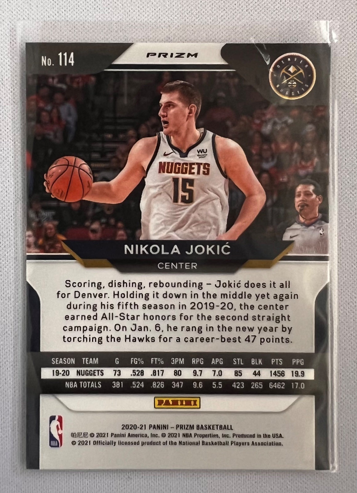NIKOLA JOKIC 2020-21 Panini Prizm Prizms Silver 114 Insert Parallel Card Nuggets
