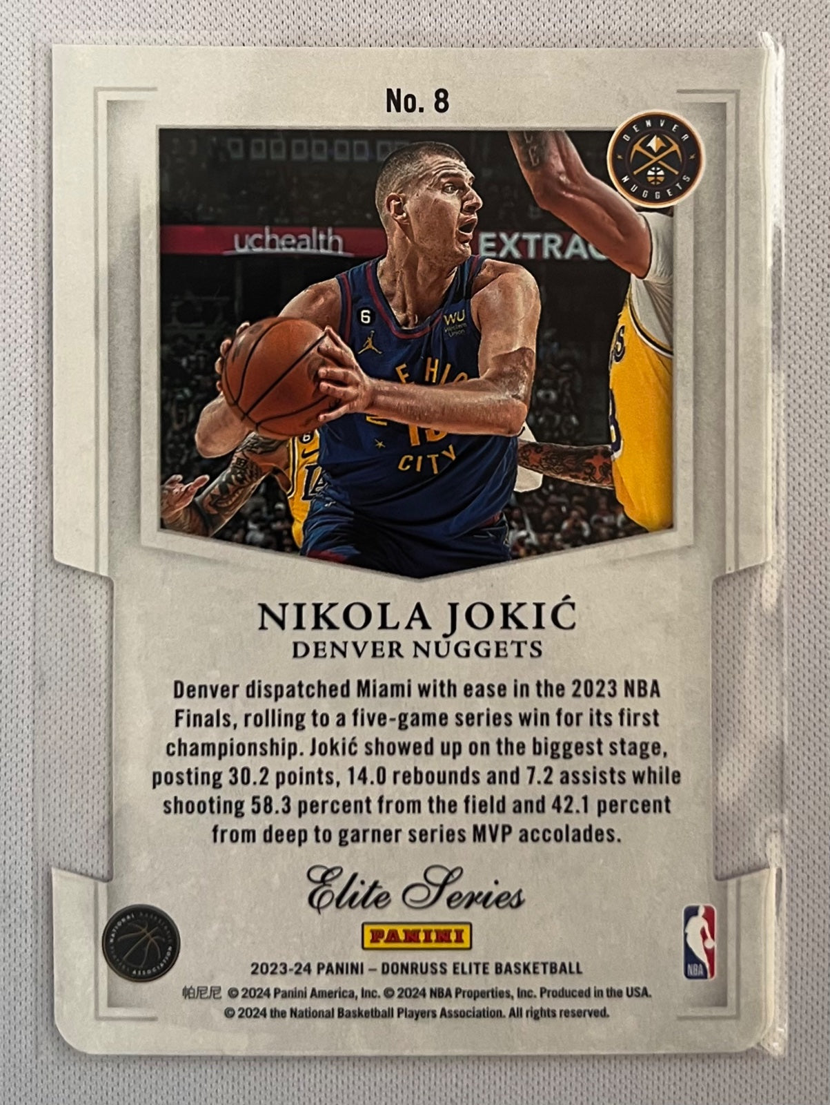 2023 DONRUSS ELITE NIKOLA JOKIC ELITE SERIES ORANGE DIE CUT NO 8 DENVER NUGGETS