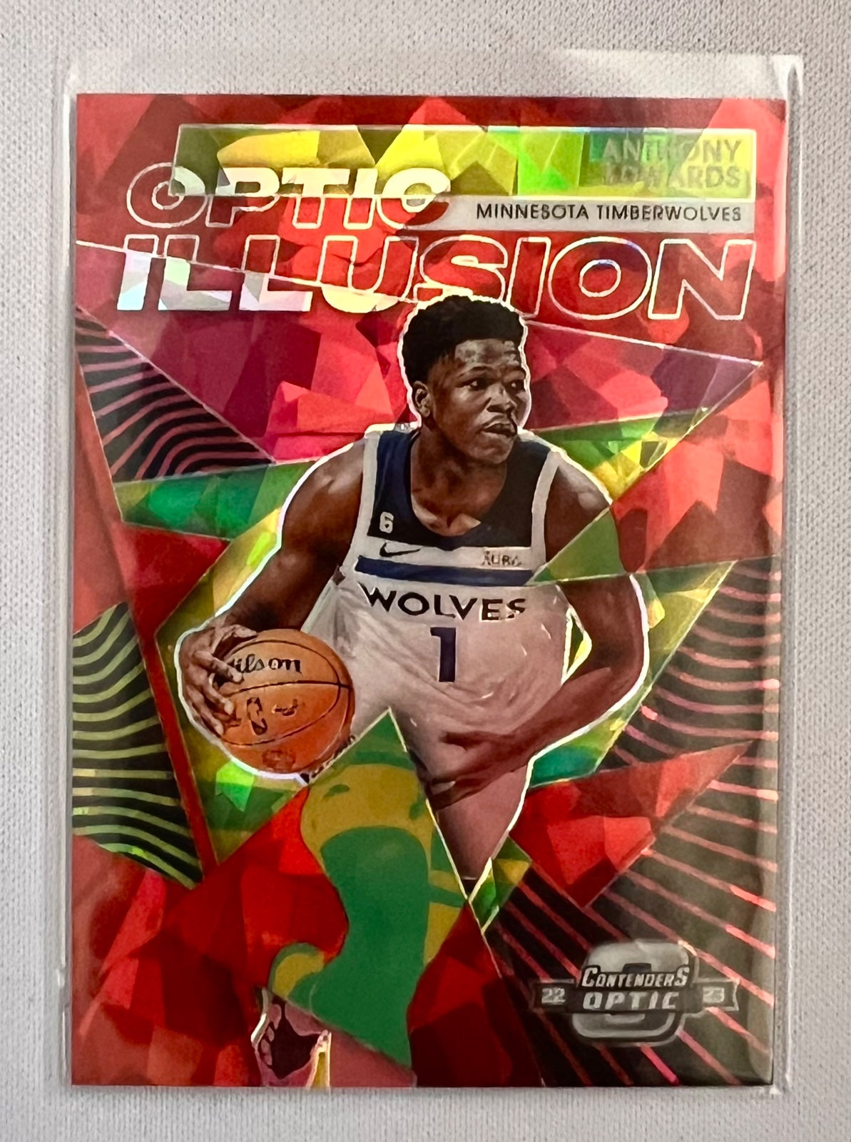 2022 Contenders Optic Illusion Red Cracked Ice Prizm Anthony Edwards