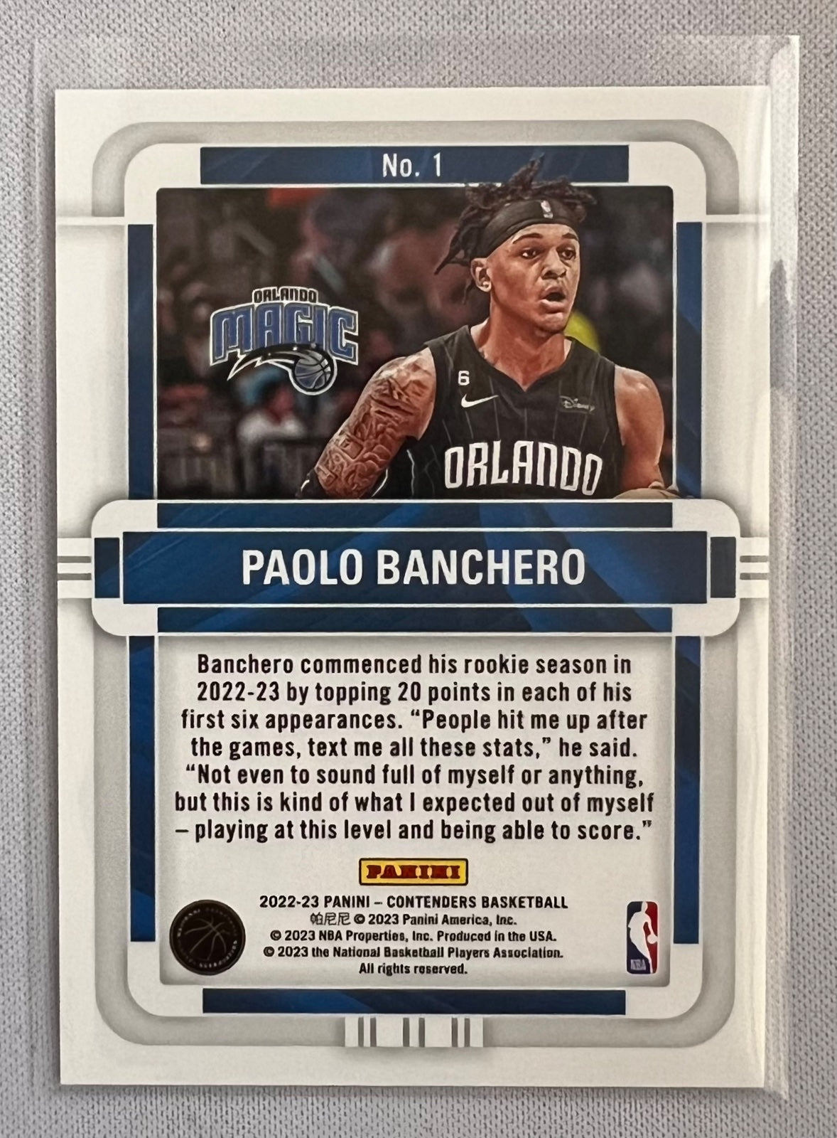 2022-23 Panini Contenders - Rookie of the Year Contenders Paolo Banchero #1 (RC)