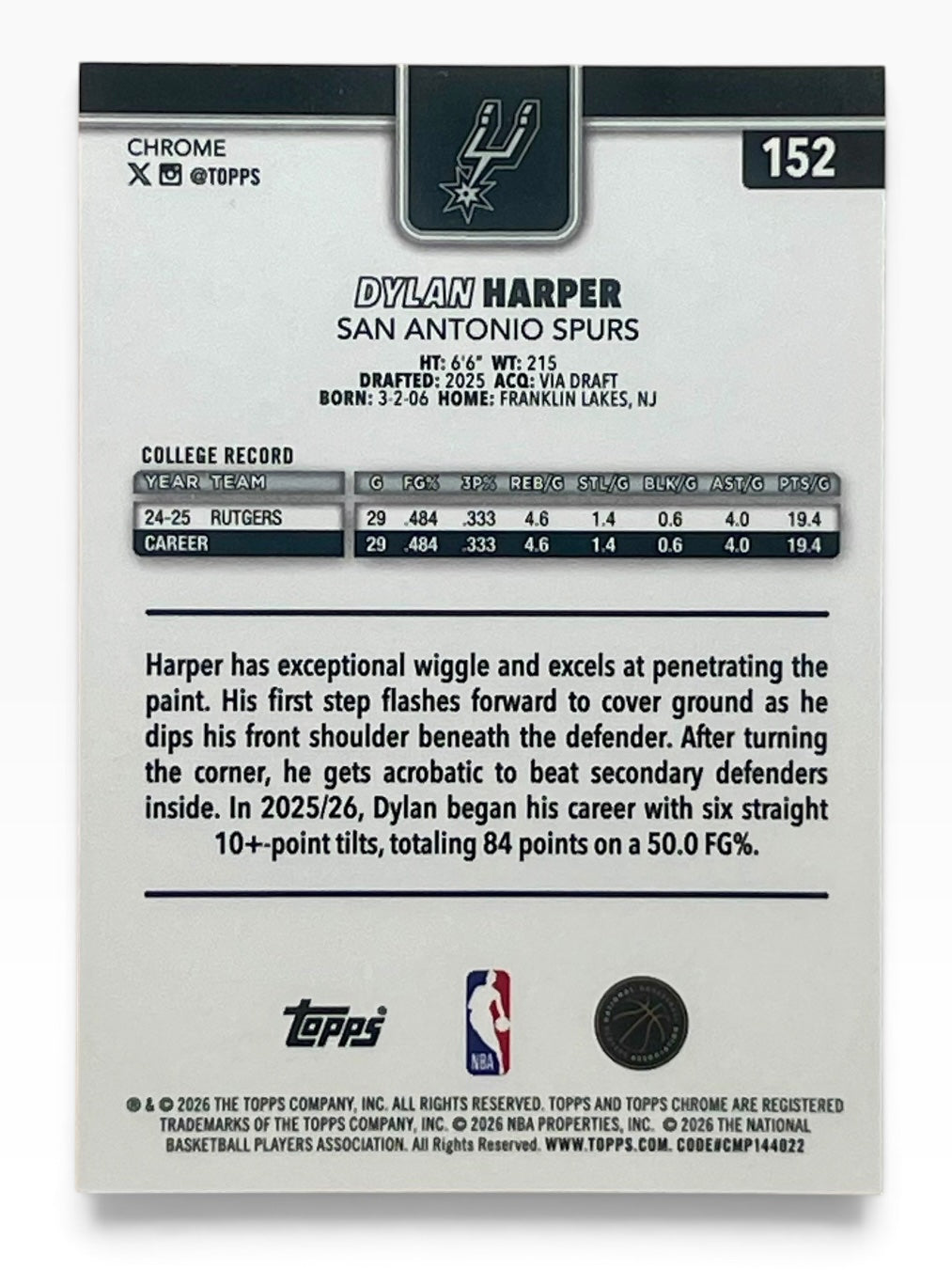 2025-26 Topps Chrome Update Dylan Harper