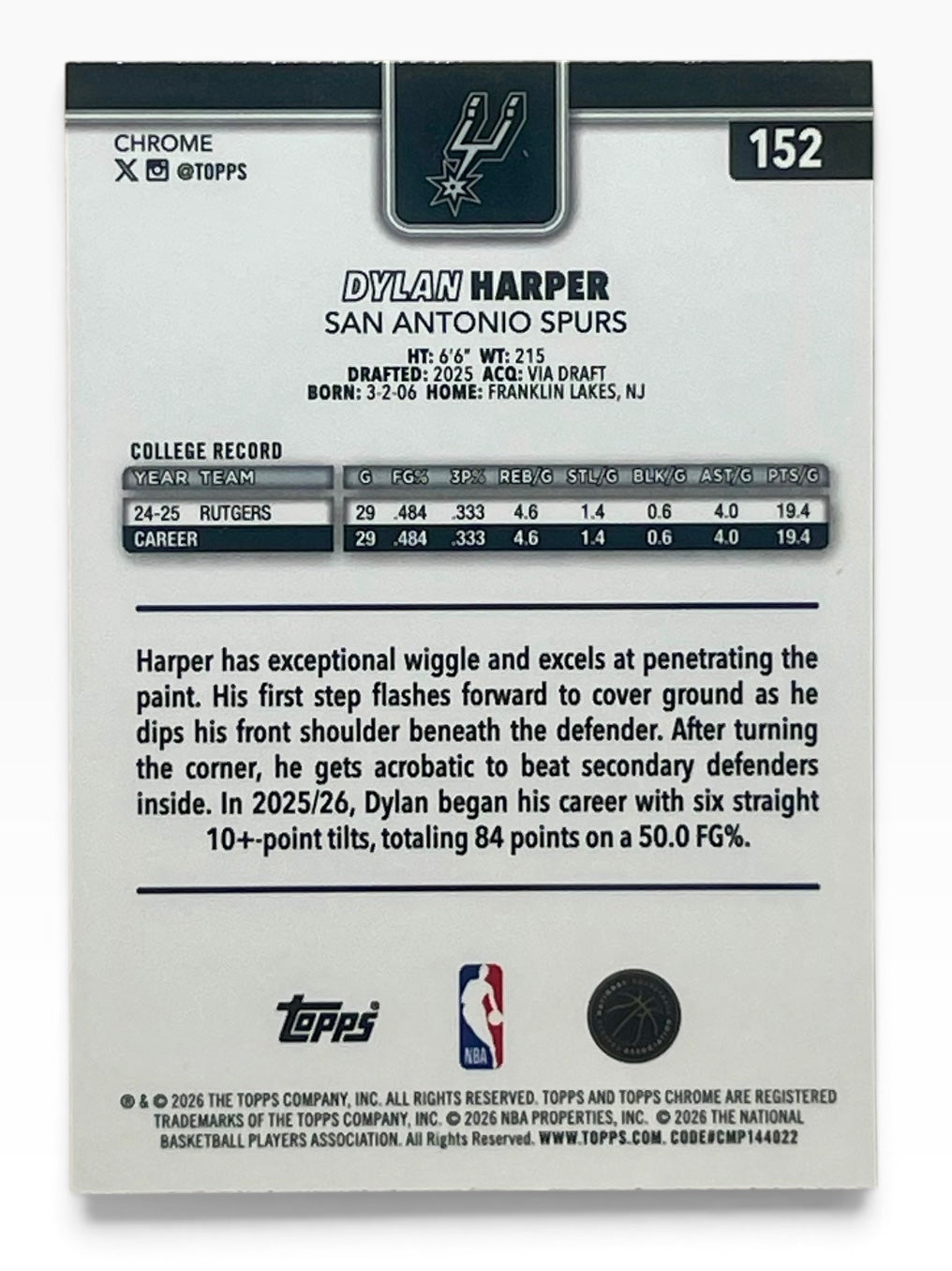 2025-26 Topps Chrome Update Dylan Harper Xfractor