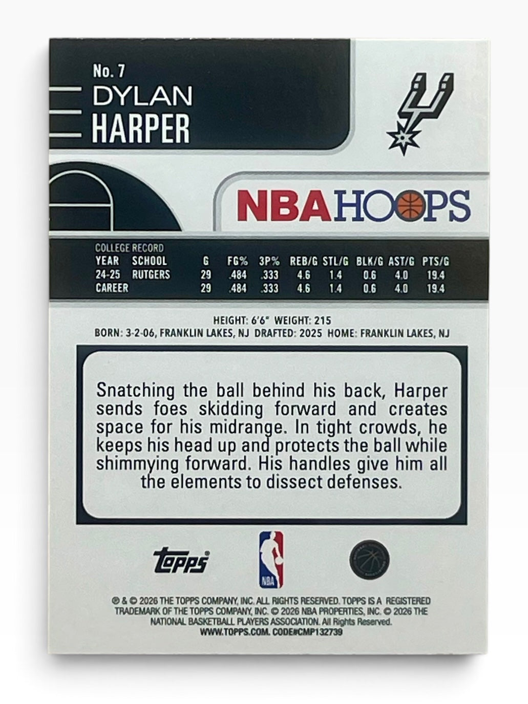 2025-26 Topps NBA Hoops Dylan Harper