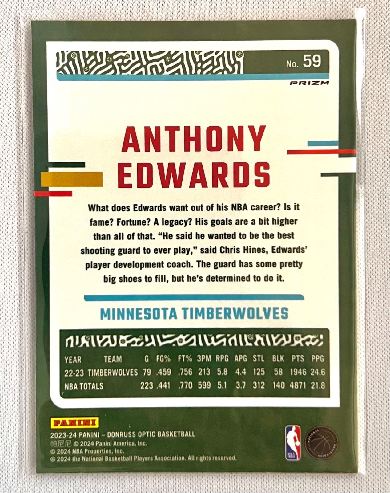 2023 Donruss Optic ANTHONY EDWARDS International Red Scope Prizm Timberwolves