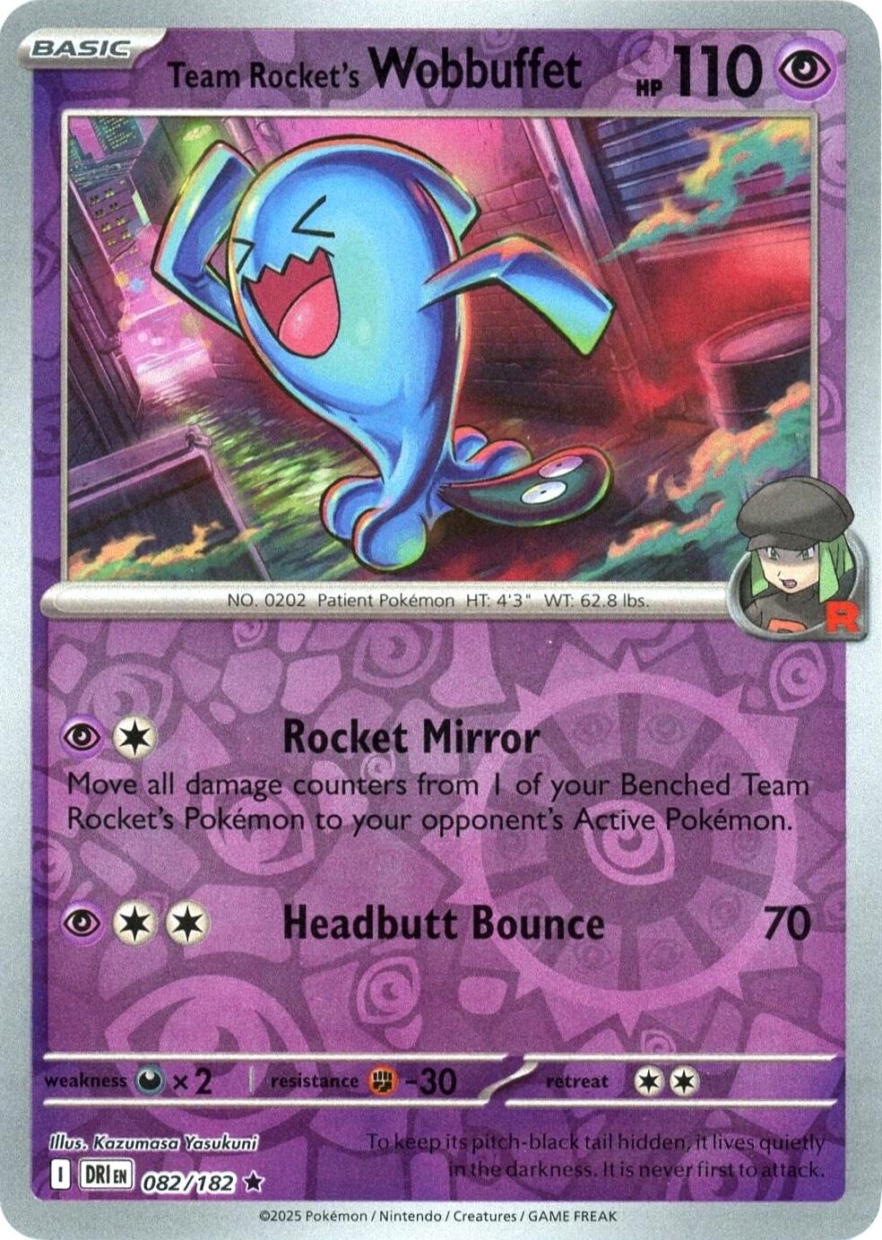 Team Rocket's Wobbuffet 082/182 · Reverse Holofoil (Destined Rivals)