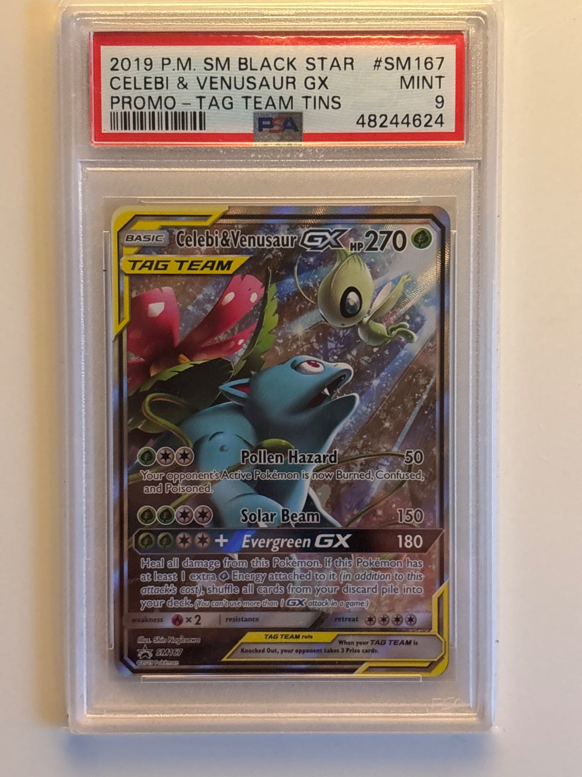 Celebi & Venusaur GX SM167 (Sun & Moon Promo) — PSA 9