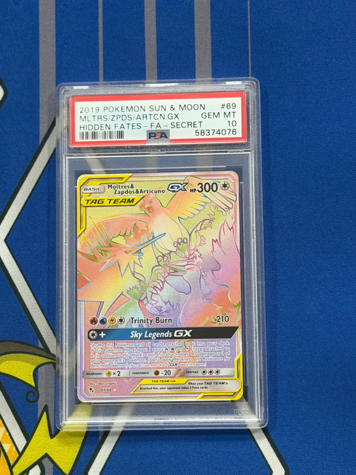 Moltres & Zapdos & Articuno GX (Secret) 69/68 (Hidden Fates) — PSA 10