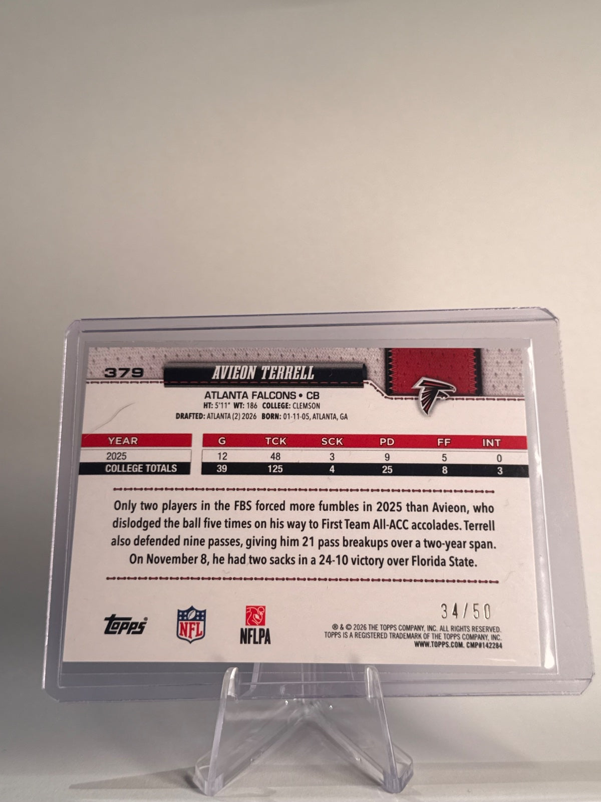 2026 Topps Avieon Terrell RC Gold /50 #379 Atlanta Falcons Rookie 34/50