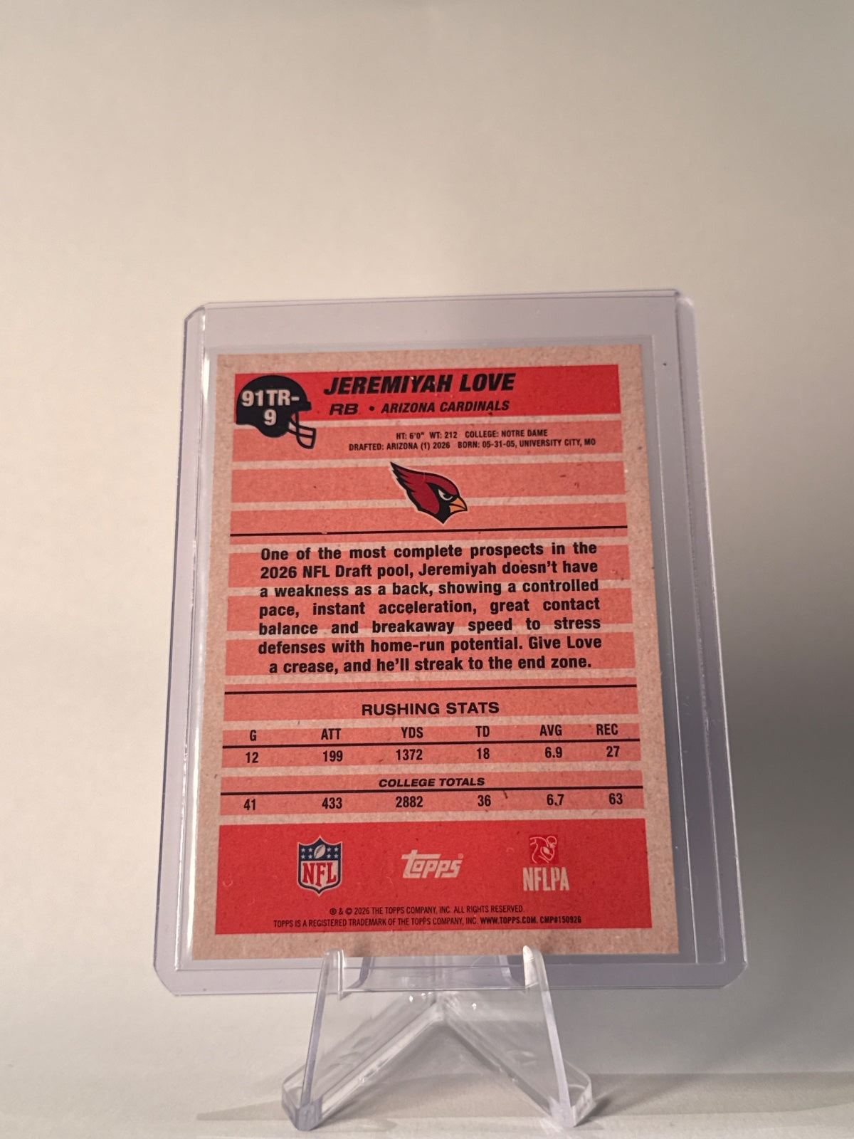 2026 Topps Flagship Jeremiyah Love RC #91TR-9 1991 Topps 35th Anniversary Cardinals