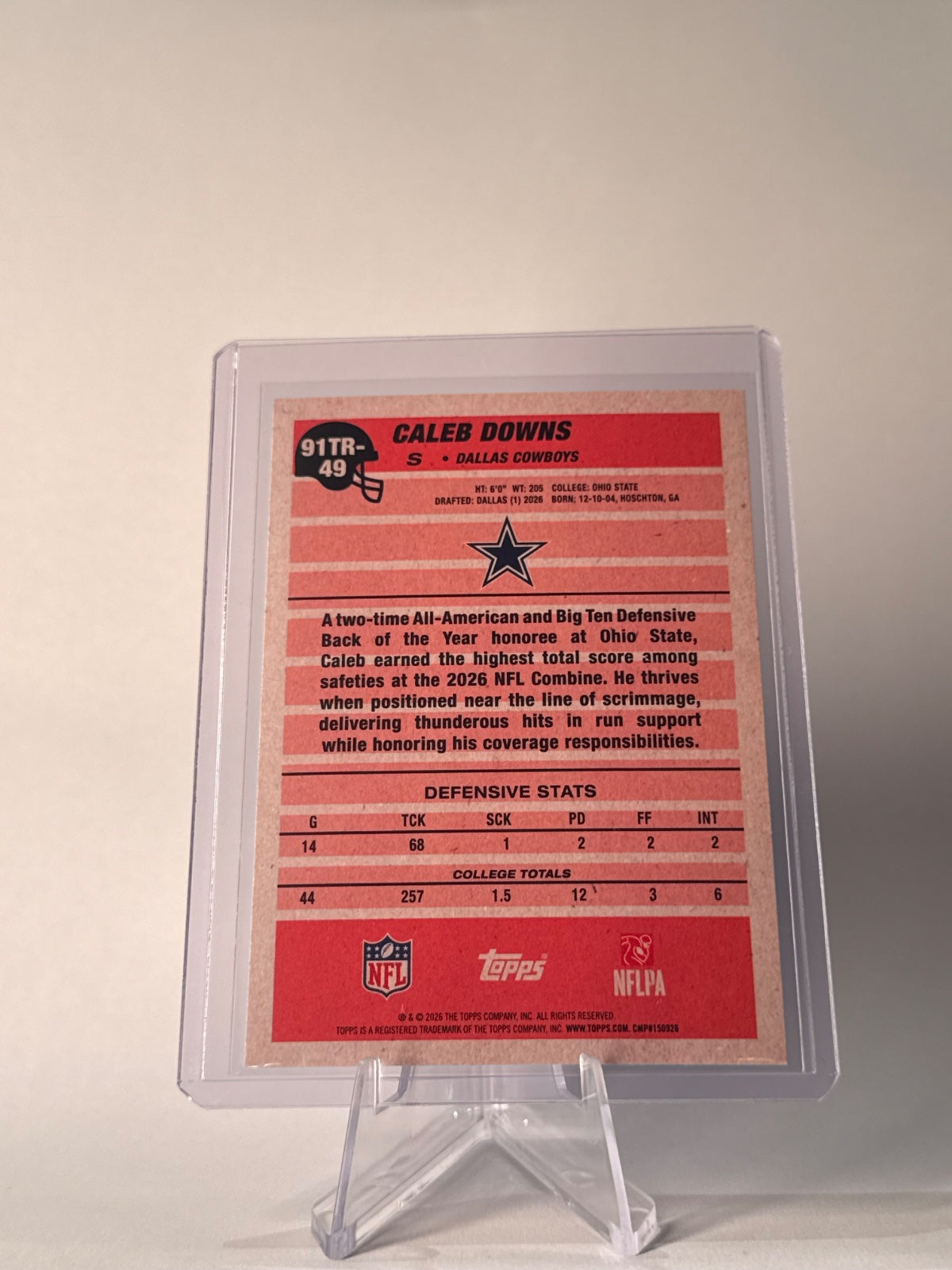 2026 Topps Flagship Caleb Downs RC #91TR-49 1991 Topps 35th Anniversary Cowboys