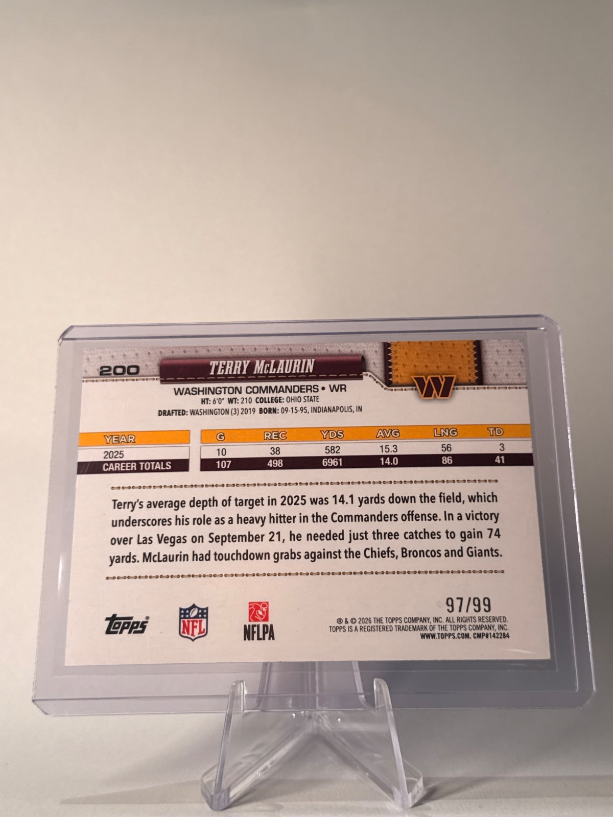 2026 Topps Flagship Terry McLaurin Green /99 #200 Commanders 97/99