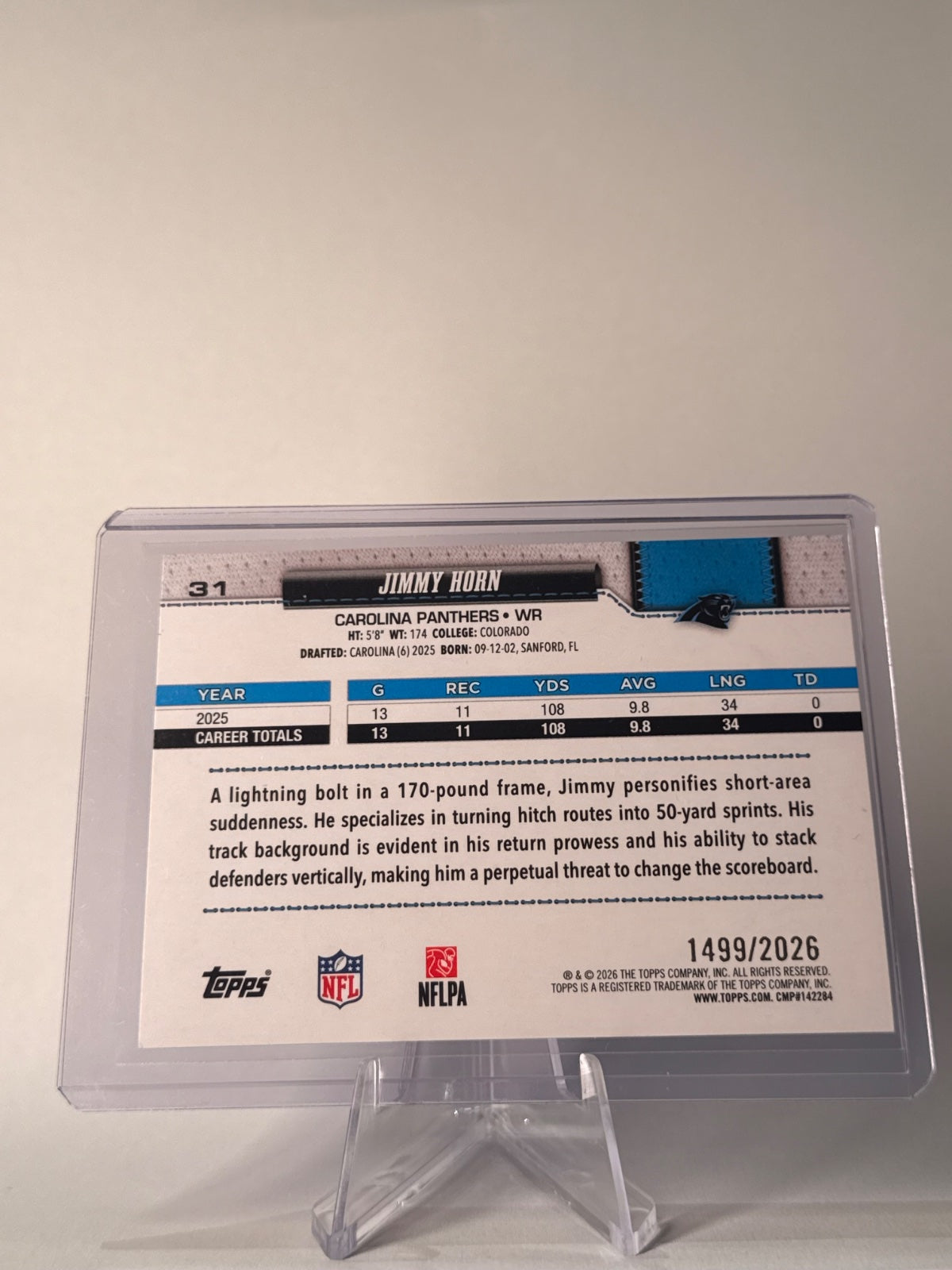 2026 Topps Flagship Jimmy Horn Jr. Gold /2026 #31 Panthers 1499/2026