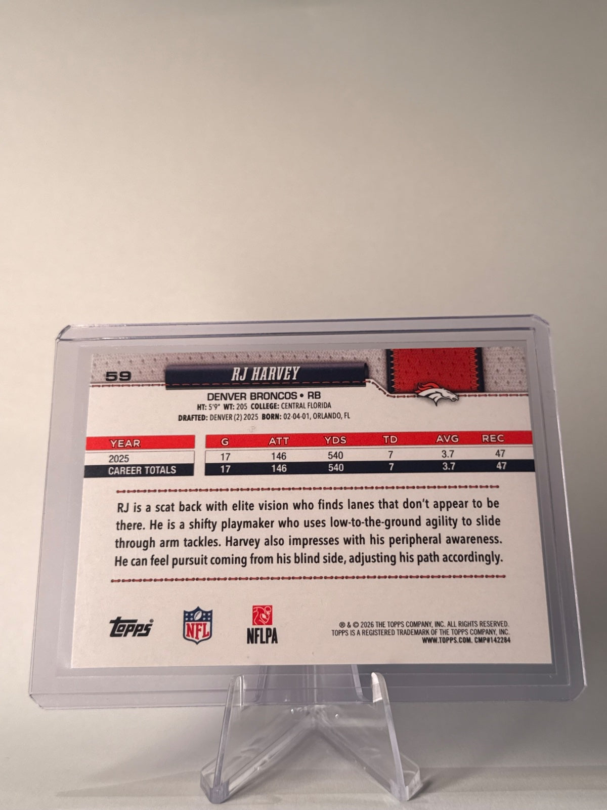 2026 Topps Flagship RJ Harvey Sandglitter #59 Denver Broncos