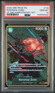 Roronoa Zoro (One Piece Japanese Version 2nd Anniversary Set) OP06-118 (One Piece Promotion Cards) — PSA 10