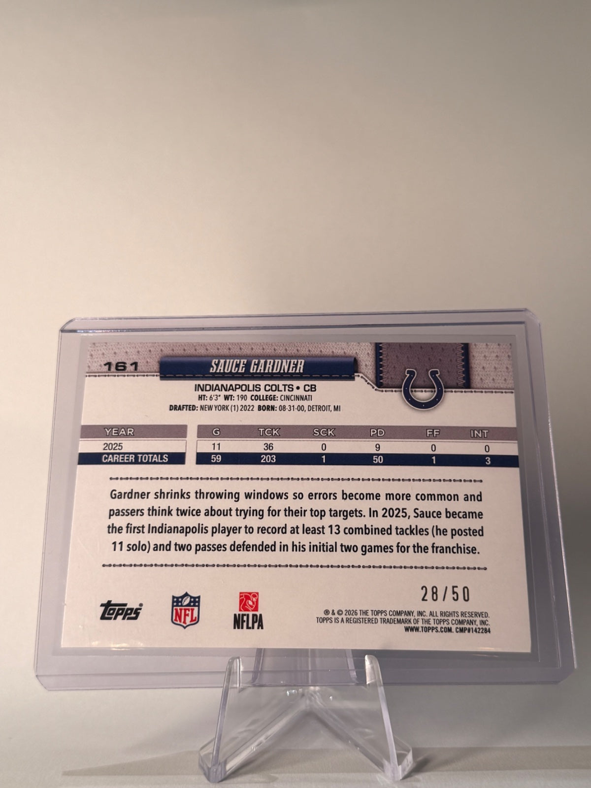2026 Topps Sauce Gardner Gold Sandglitter /50 #161 Colts 28/50 SSP
