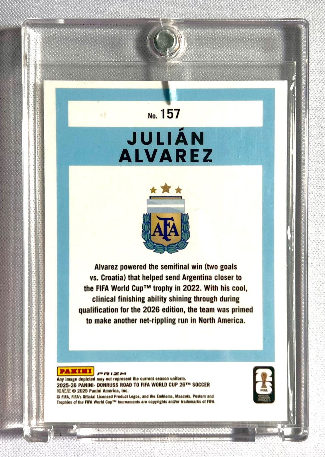 2025-26 Donruss Road to FIFA World Cup #157 Julian Alvarez Optic Holo