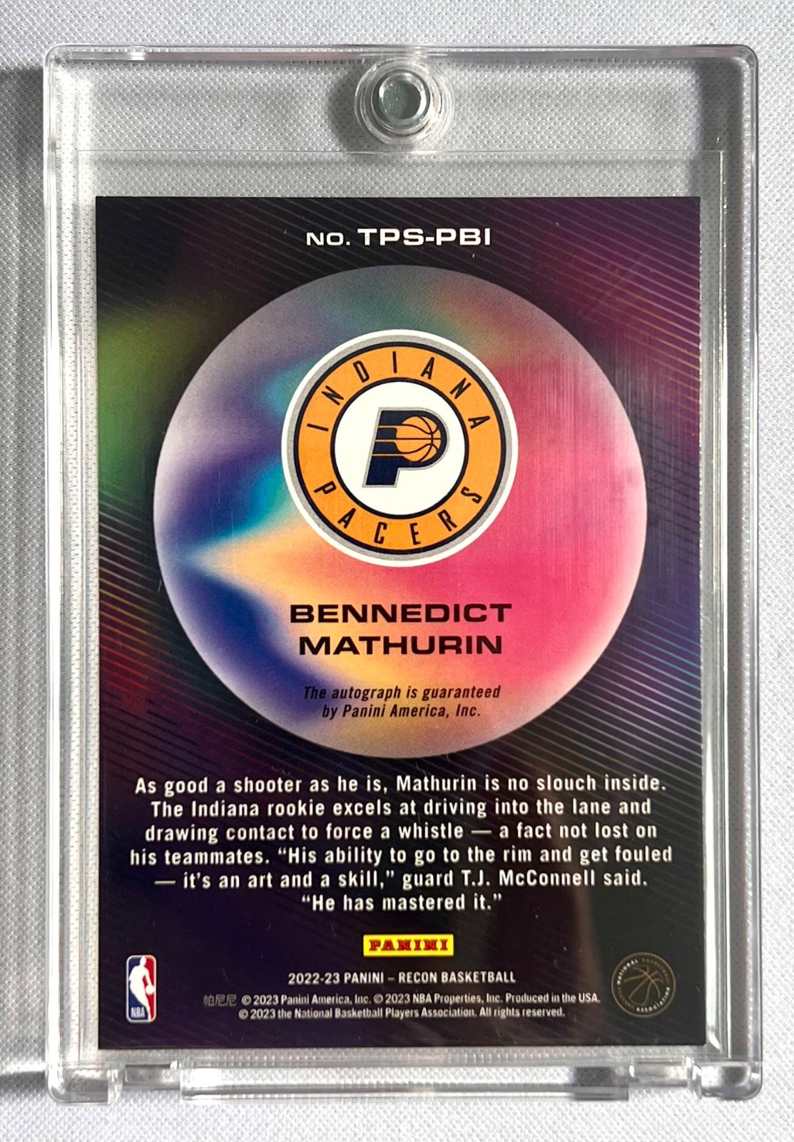 2022-23 PANINI RECON ROOKIE AUTO BENNEDICT MATHURIN INDIANA PACERS /75