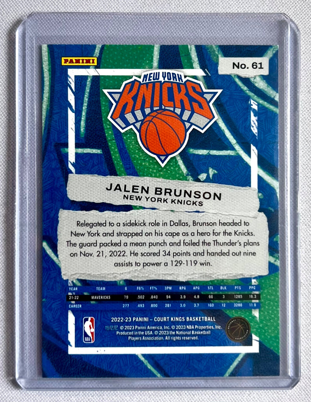 2022-23 Panini Court Kings Jalen Brunson CANVAS #61 NBA CHAMPION