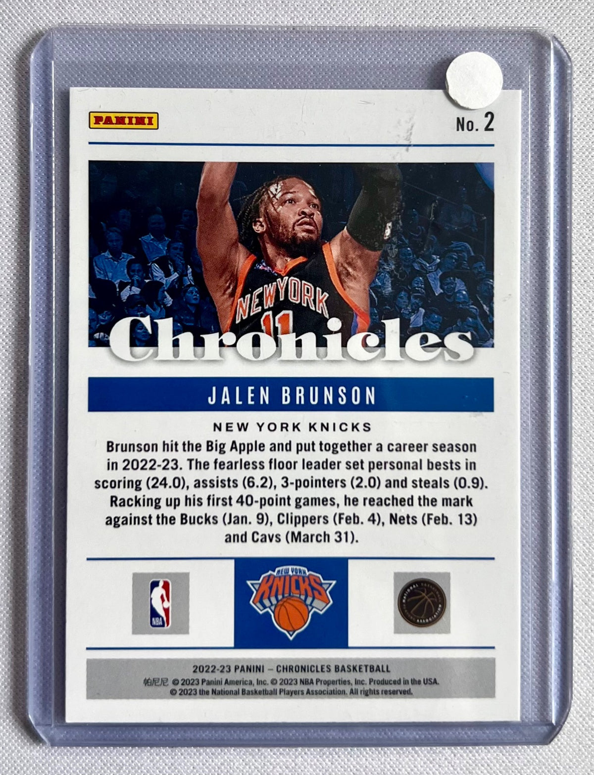 Panini 2022-23 Chronicles #2 Jalen Brunson New York Knicks Base Basketball