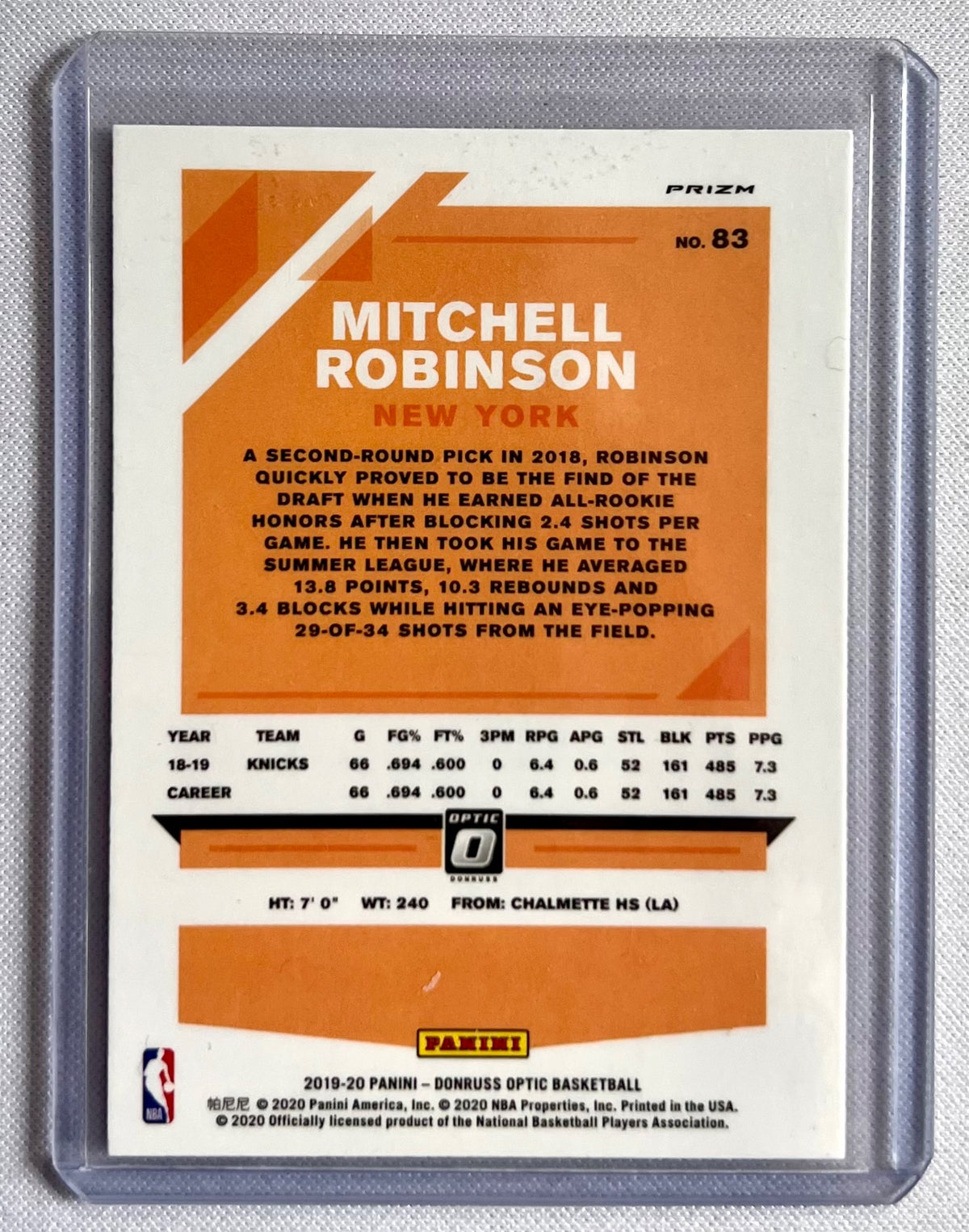2019-20 Panini Donruss Optic - Mitchell Robinson #83 Pink Hyper Prizm