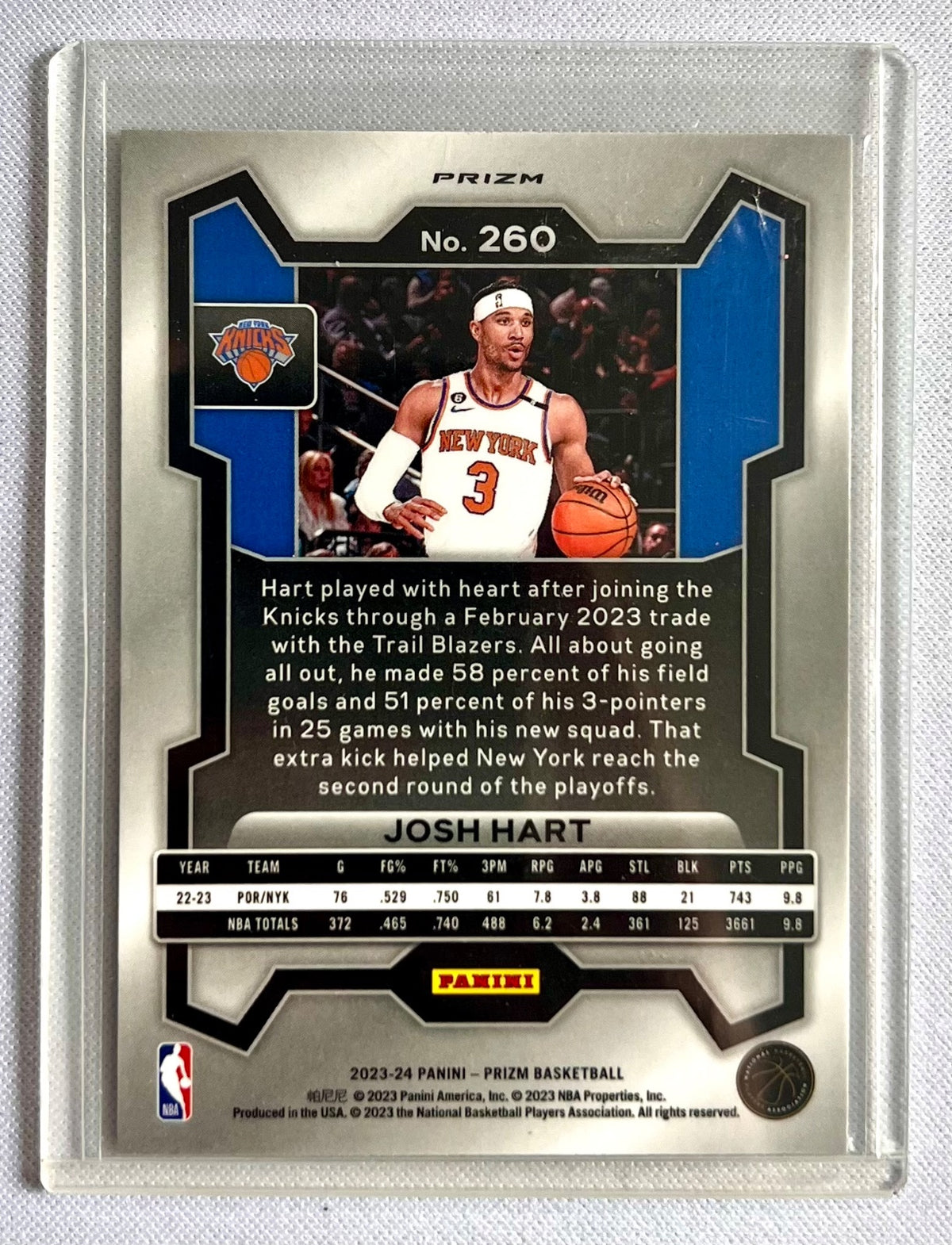 Josh Hart 2023-24 Panini Prizm Silver Prizm New York Knicks #260