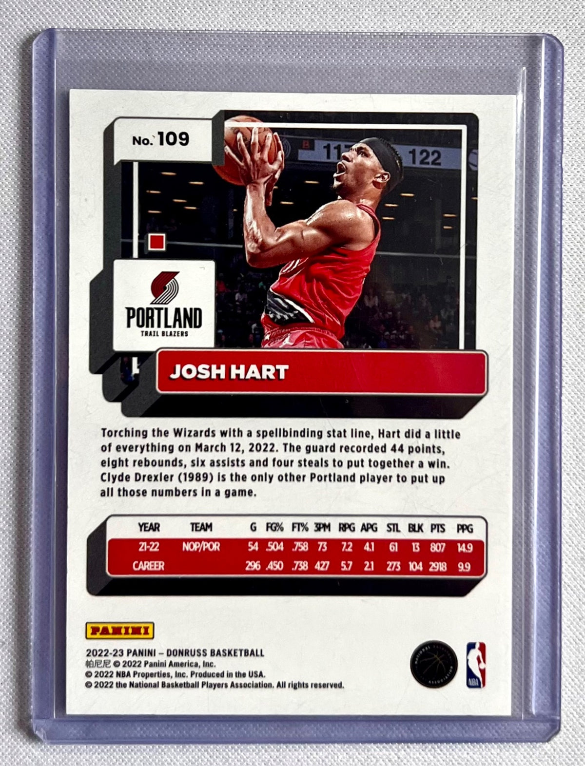 2022-23 Donruss Press Proof Purple #109 Josh Hart /199