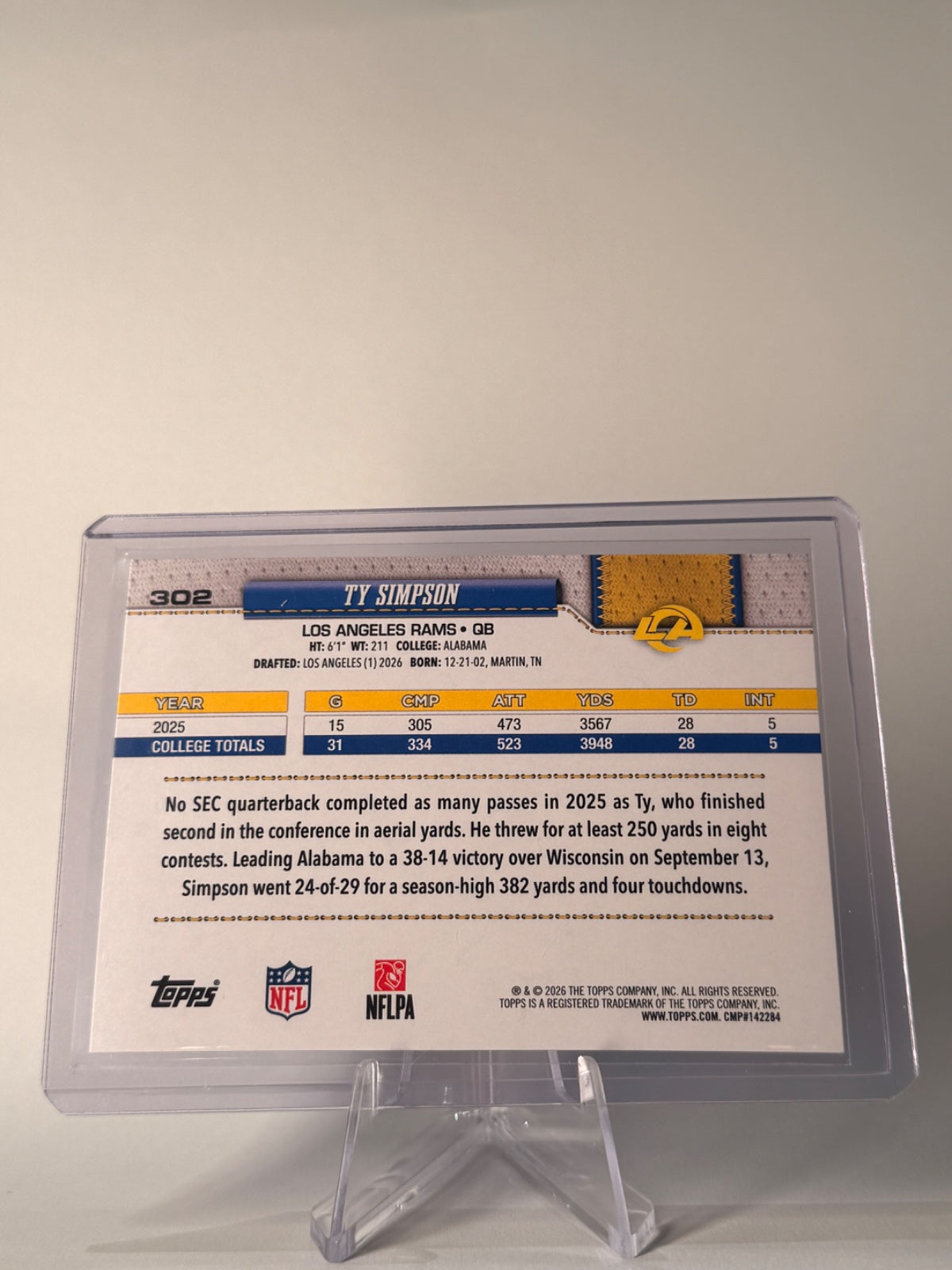 2026 Topps Ty Simpson RC Holo Foil #302 Los Angeles Rams QB Rookie