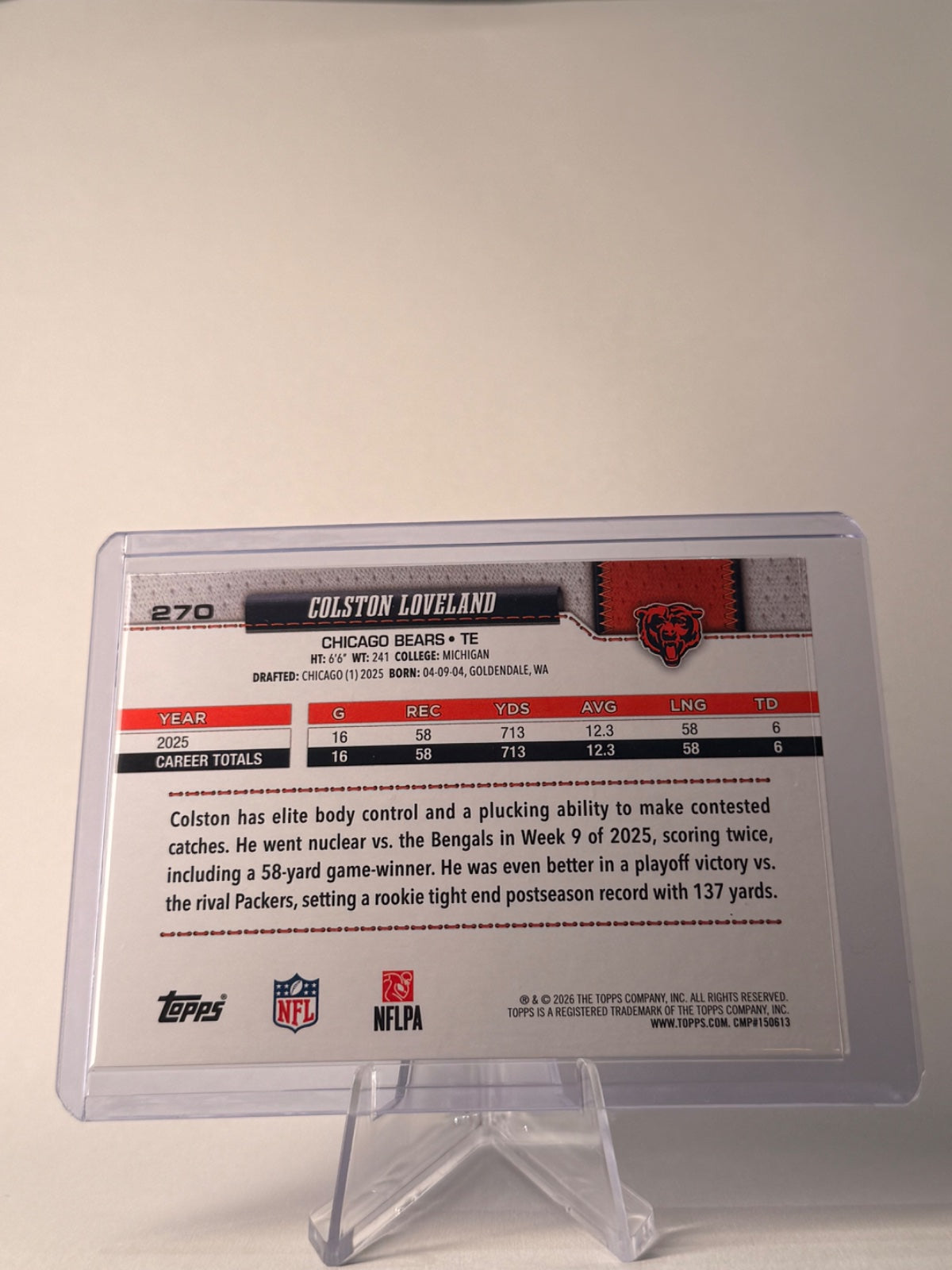 2026 Topps Colston Loveland #270 Future Stars All-Rookie Team Chicago Bears