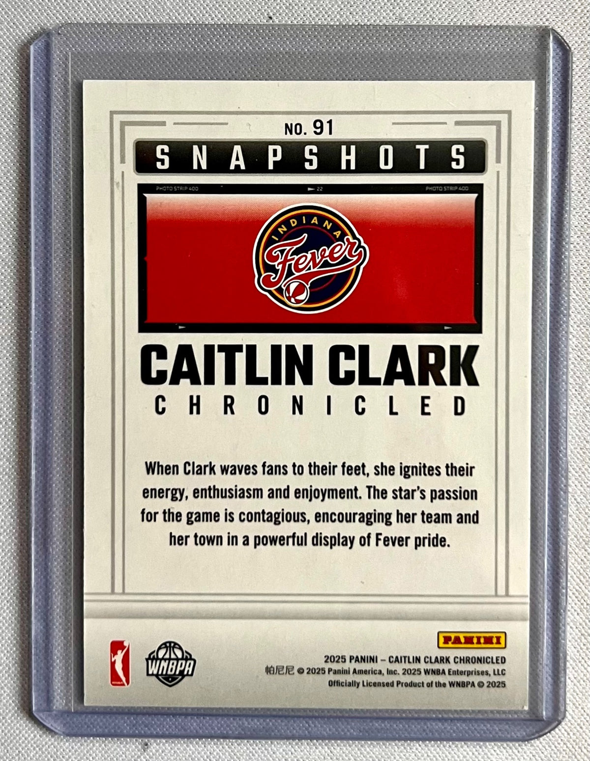 Panini 2025 Caitlin Clark Chronicled Snapshots Indiana Fever #91 WNBA