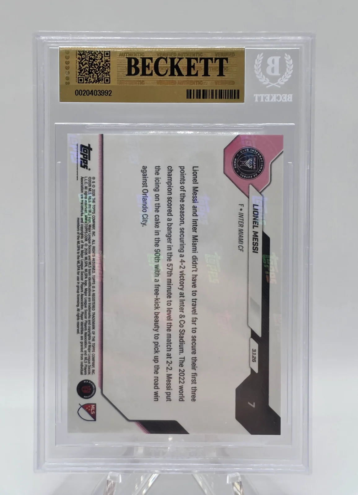 Lionel Messi, MLS, 2026, Topps Now, #7, BGS Pristine 10