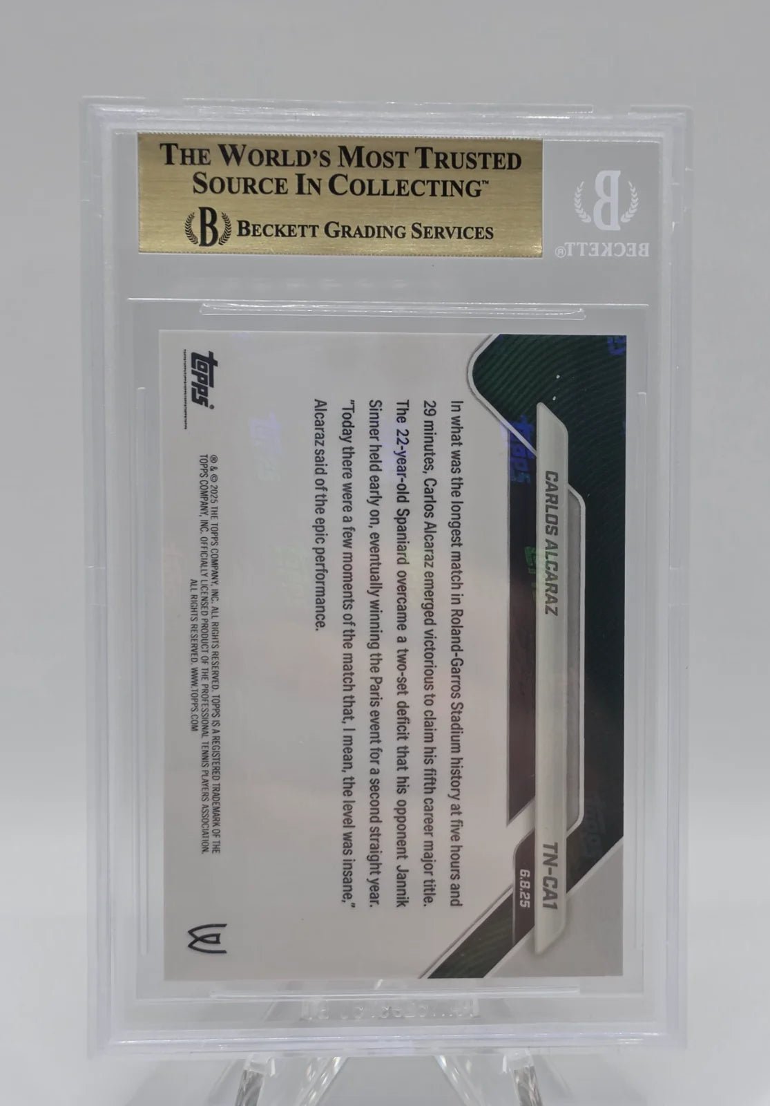 Carlos Alcaraz, #TCA1, 2025, Topps Now,  BGS Pristine 10